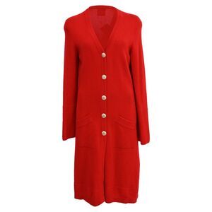 Chanel Button-Down Knitted Long Cardigan in Red Cashmere